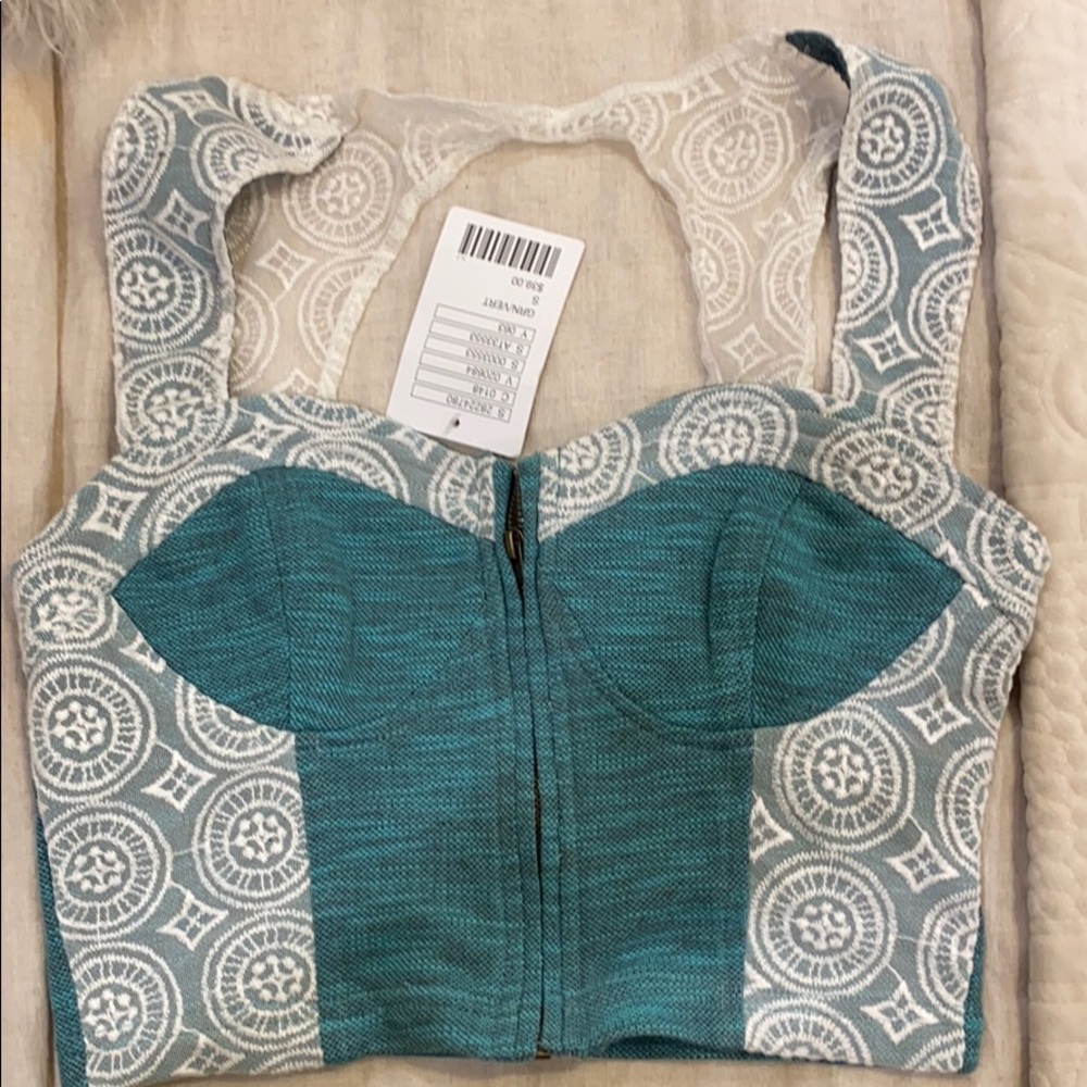 Urban outfitters blue lace zip up crop top